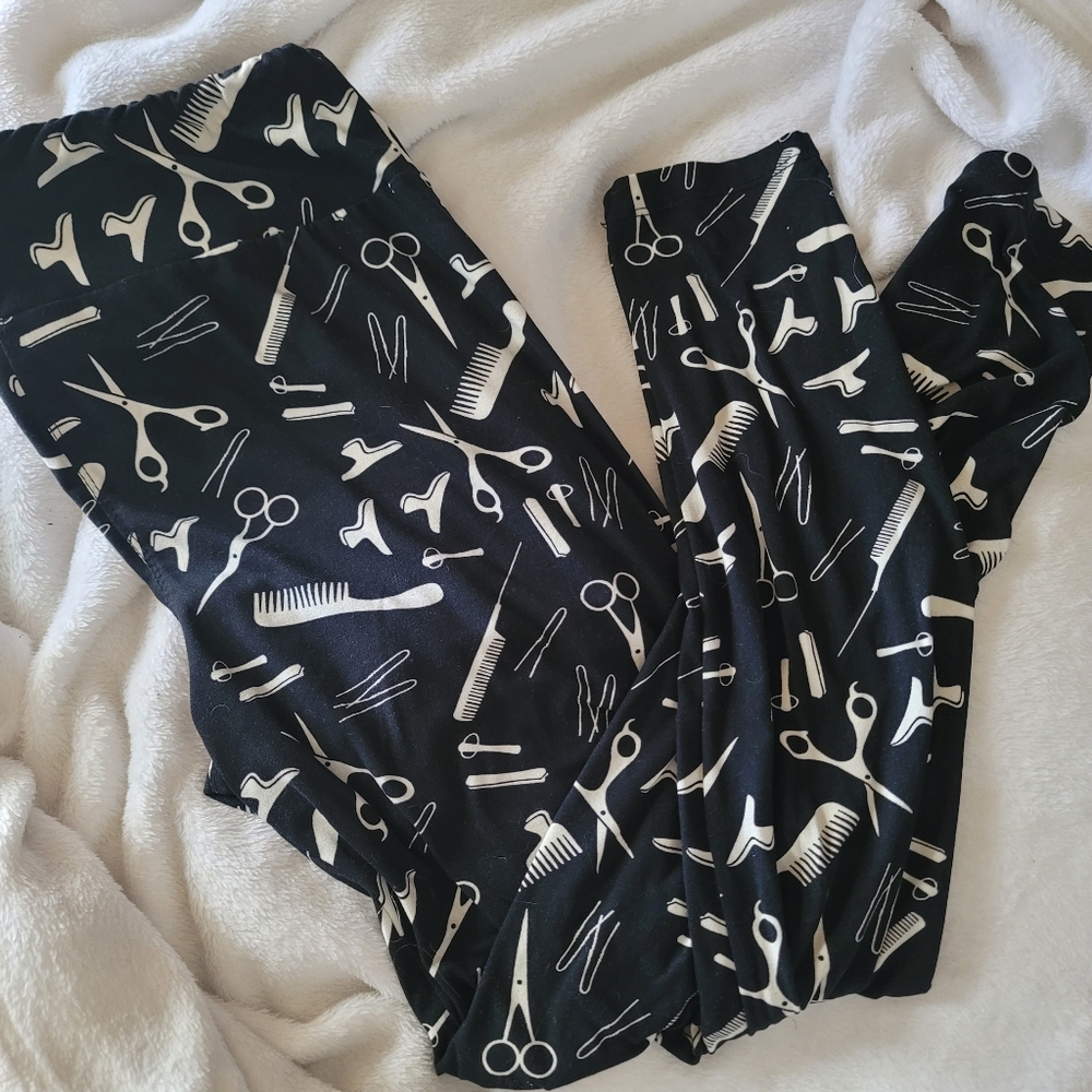 Black and White Hair Tools‎ Pattern Leggings Large